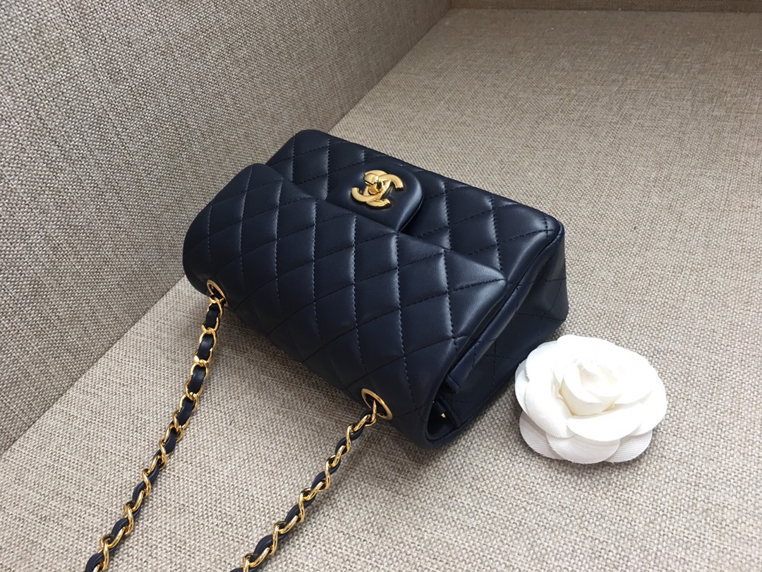 Small Classic Flap Lambskin Bag A01116 Dark Blue/Gold